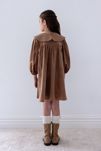 Scattered Applique Cord Dress - Caramel