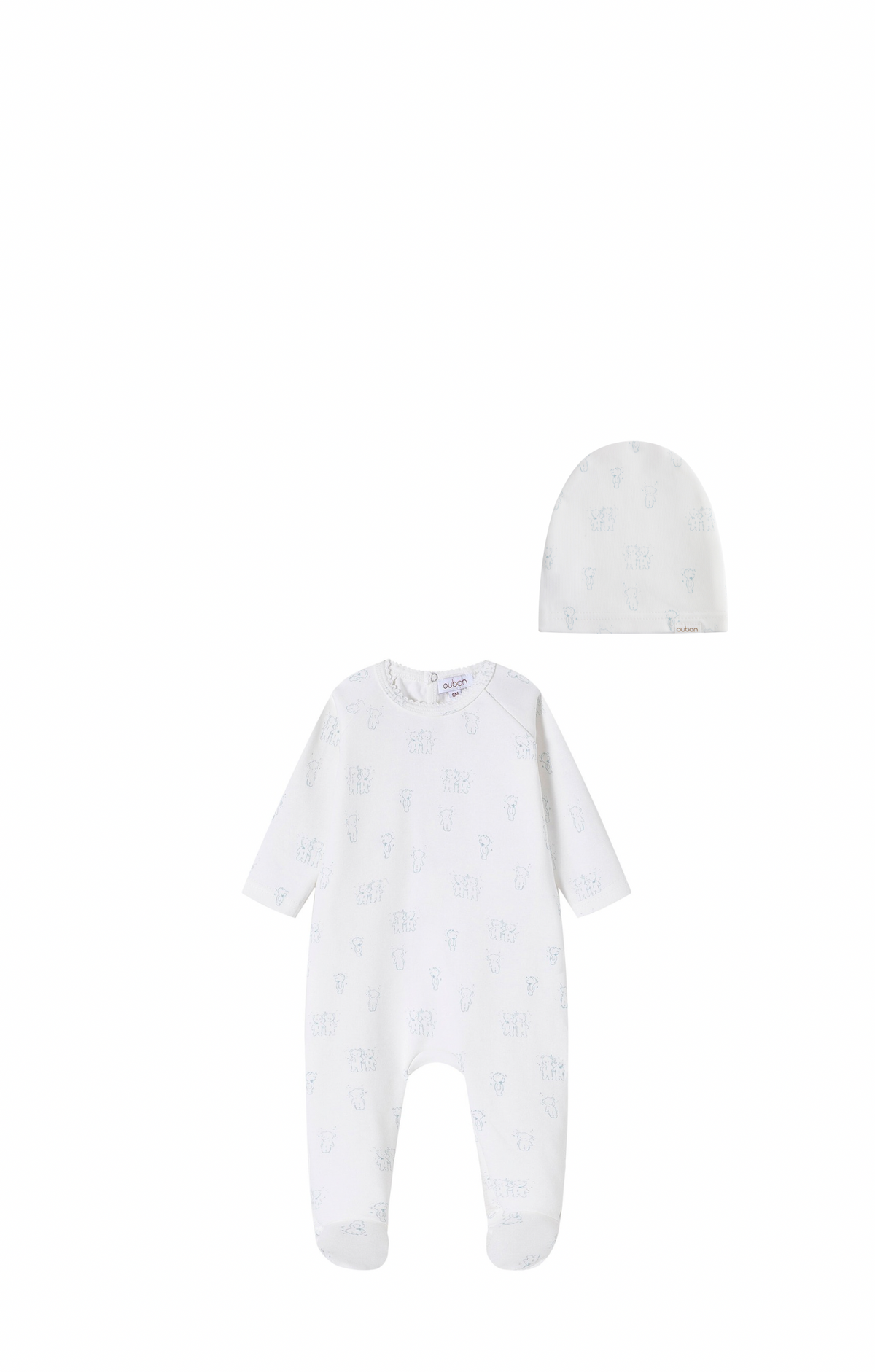Teddy all Over Print footie/Hat - Blue