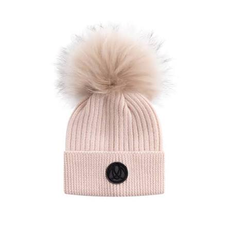 Fox Fur Pom Pom Hat — Pale Pink