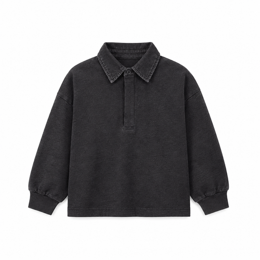 Denim Collar Polo - Grey
