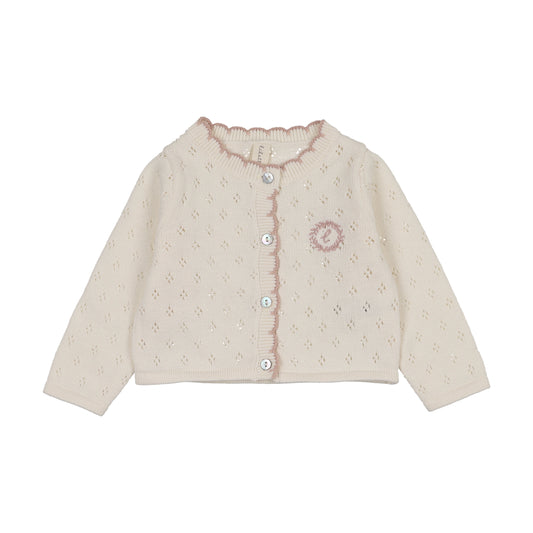 Diamond Pointelle Cardigan - Cream/Pink