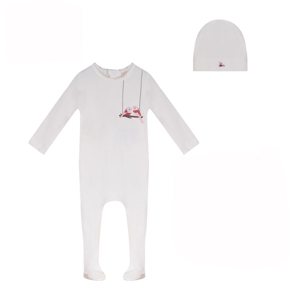 Bird Cotton, Footie  And Hat - White Girl