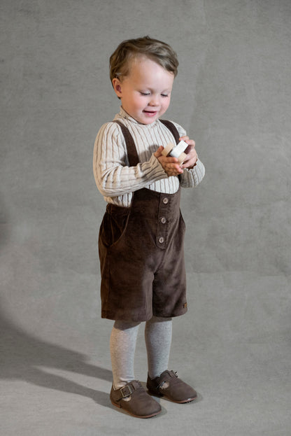 Velvet Dungarees With Crossover Straps And Pockets - Brown