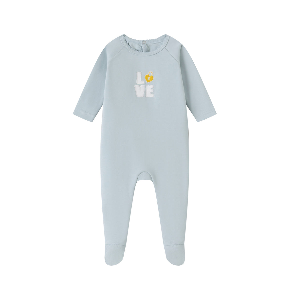 Love Patchwork Footie/Hat - Blue