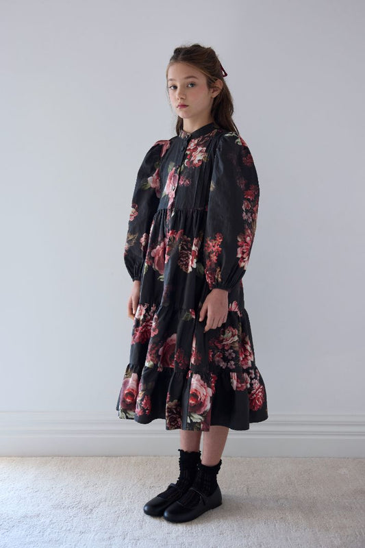 Poplin Dress - Black Floral