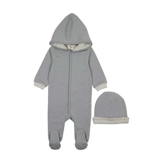 Hooded Footie + Beanie - Dove Blue