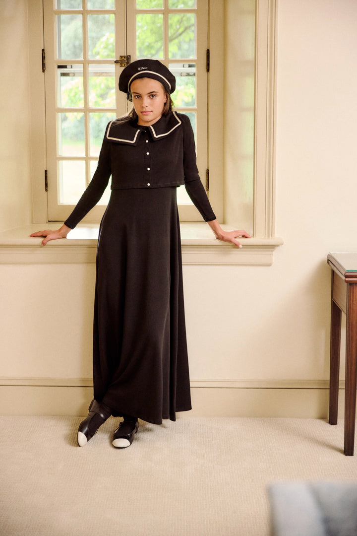 Embroidered Collar Teen Maxi Set - Black
