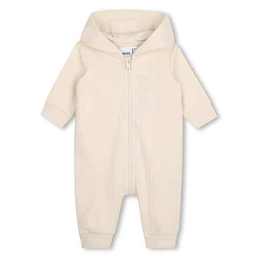 Hooded Footie With Zip Front J53296 - Beige