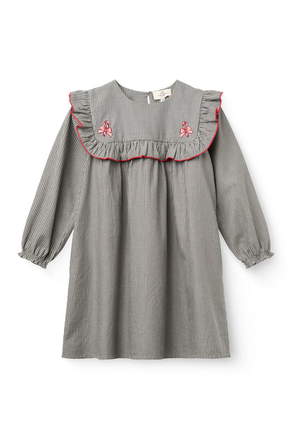 Checkered Dress W. Ruffle - Grey