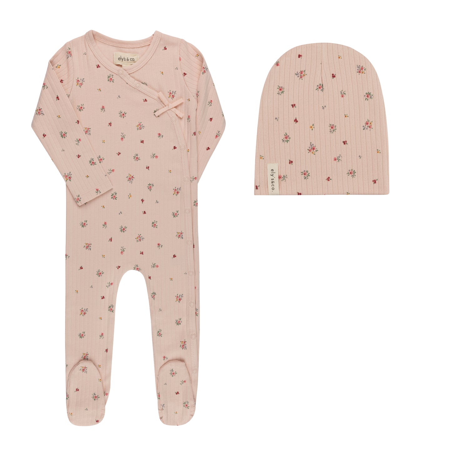 Floral Star Footie And Beanie - Pink Floral