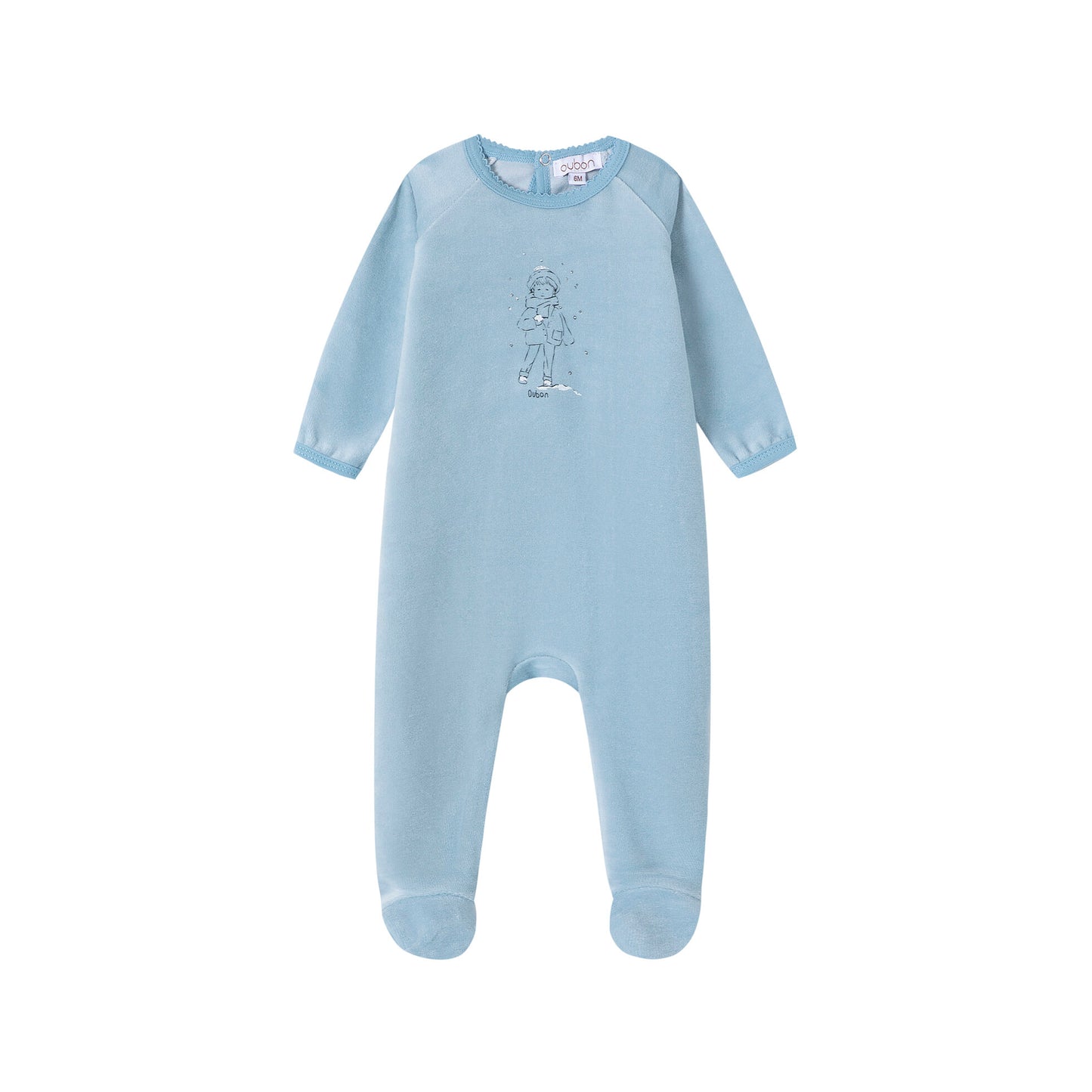 Snow Print Velour Footie/Hat - Blue
