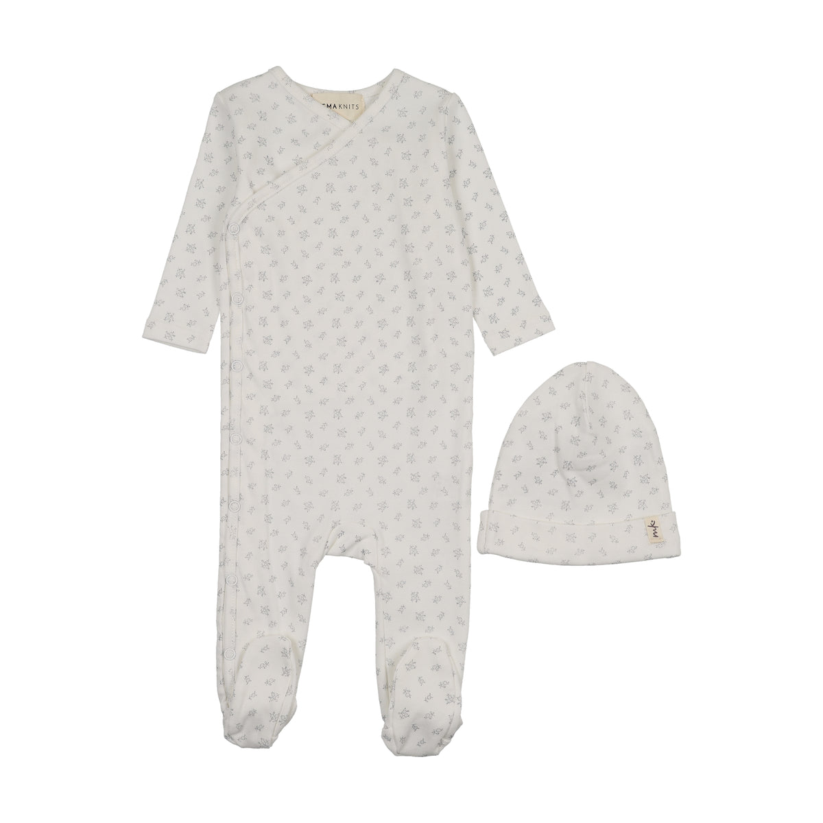 Velour Side Snap Footie + Beanie - Blue