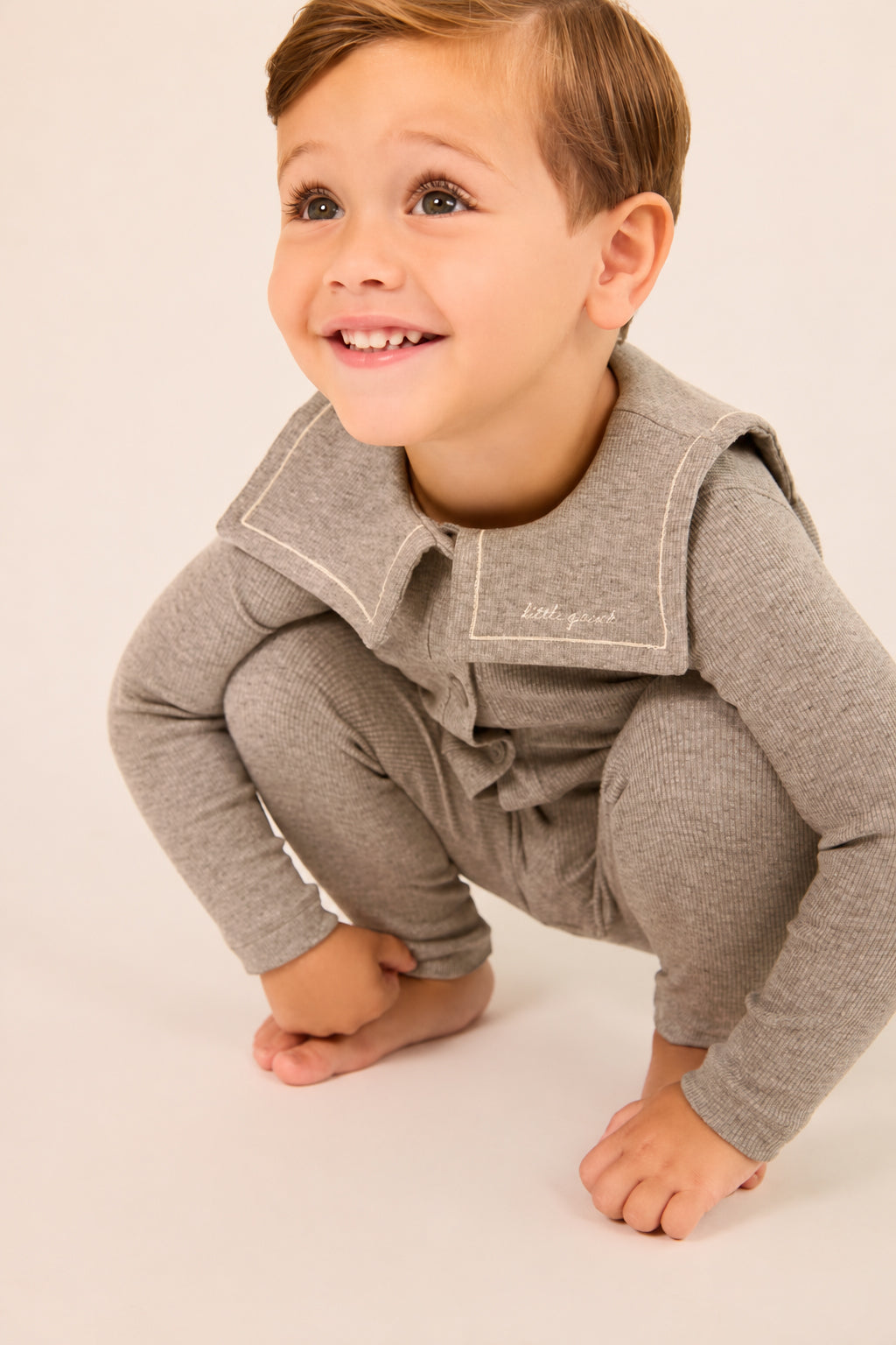 Embroidered Collar Cardigan Set - Grey
