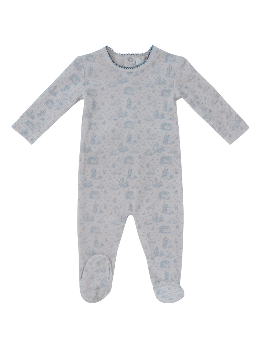 Woodland Toile Footie - Blue
