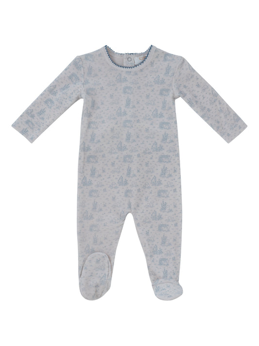 Woodland Toile Footie - Blue