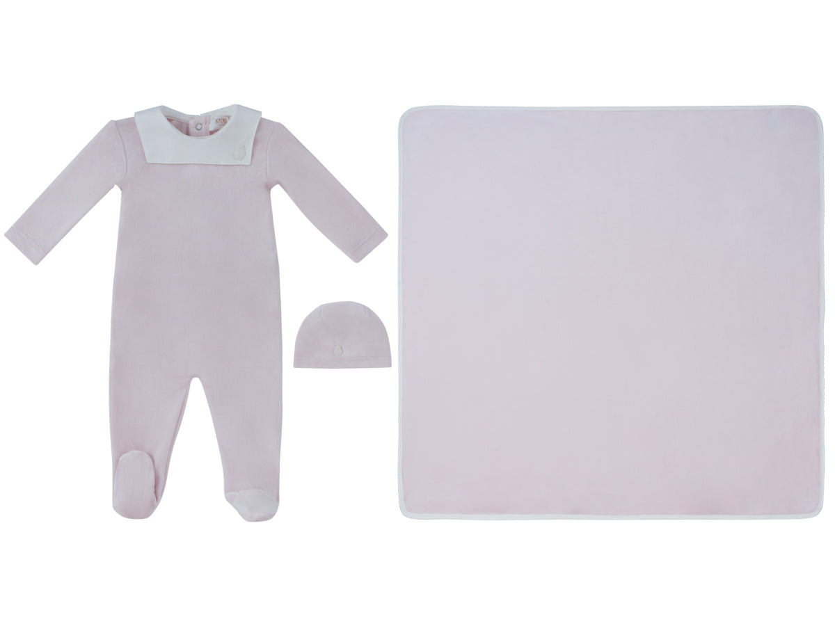 Classic Bib Footie, Hat & Blanket Set - Pink