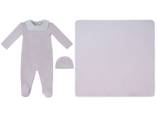 Classic Bib Footie, Hat & Blanket Set - Pink