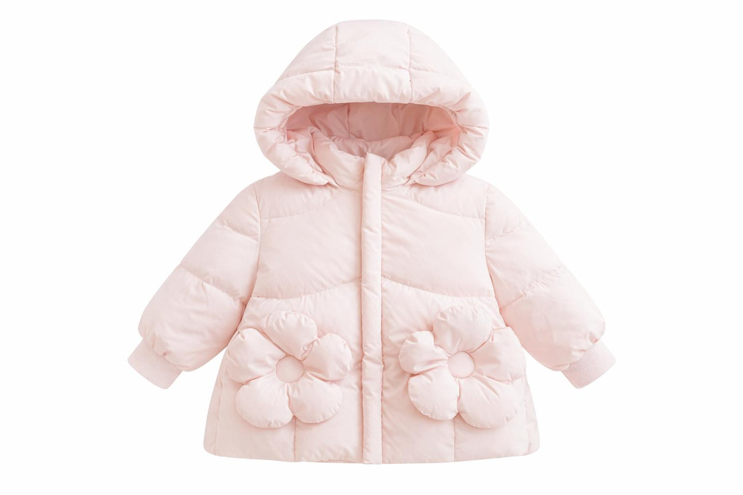 Puffer Jacket W/ Flower Pocket - Blush