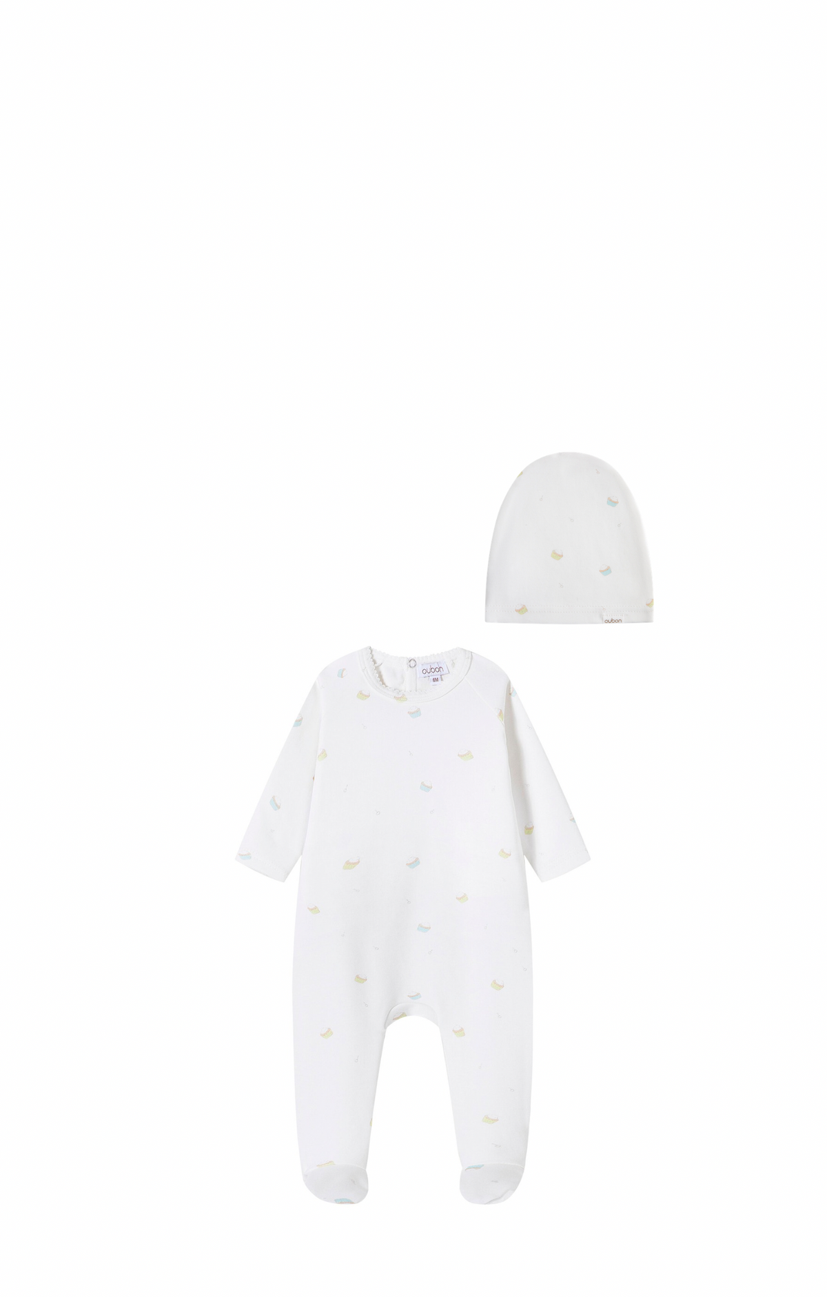 Cupcake Print Footie/Hat - Blue
