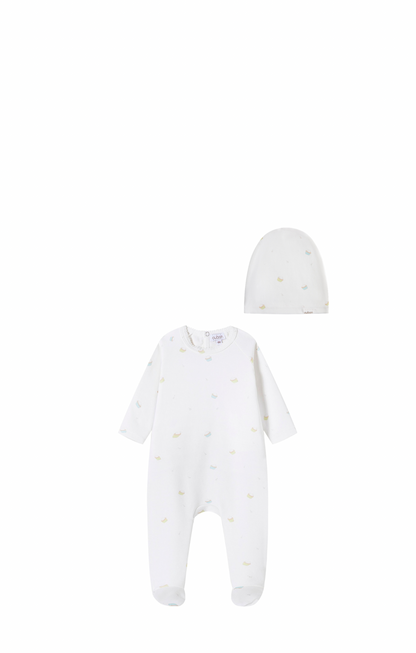 Cupcake Print Footie/Hat - Blue