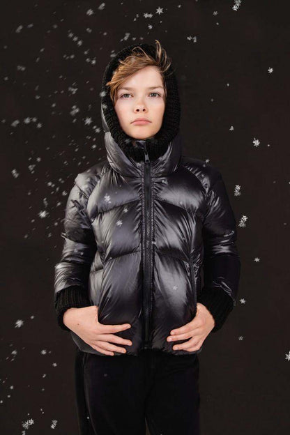 Knit Hood Puffer — Black