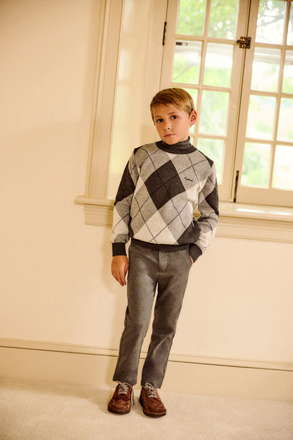 Boys Argyle Sweater - Grey