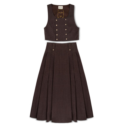 Teen Pinstripe Wool Vest Set - Brown (preorder ships week of Sep 7)