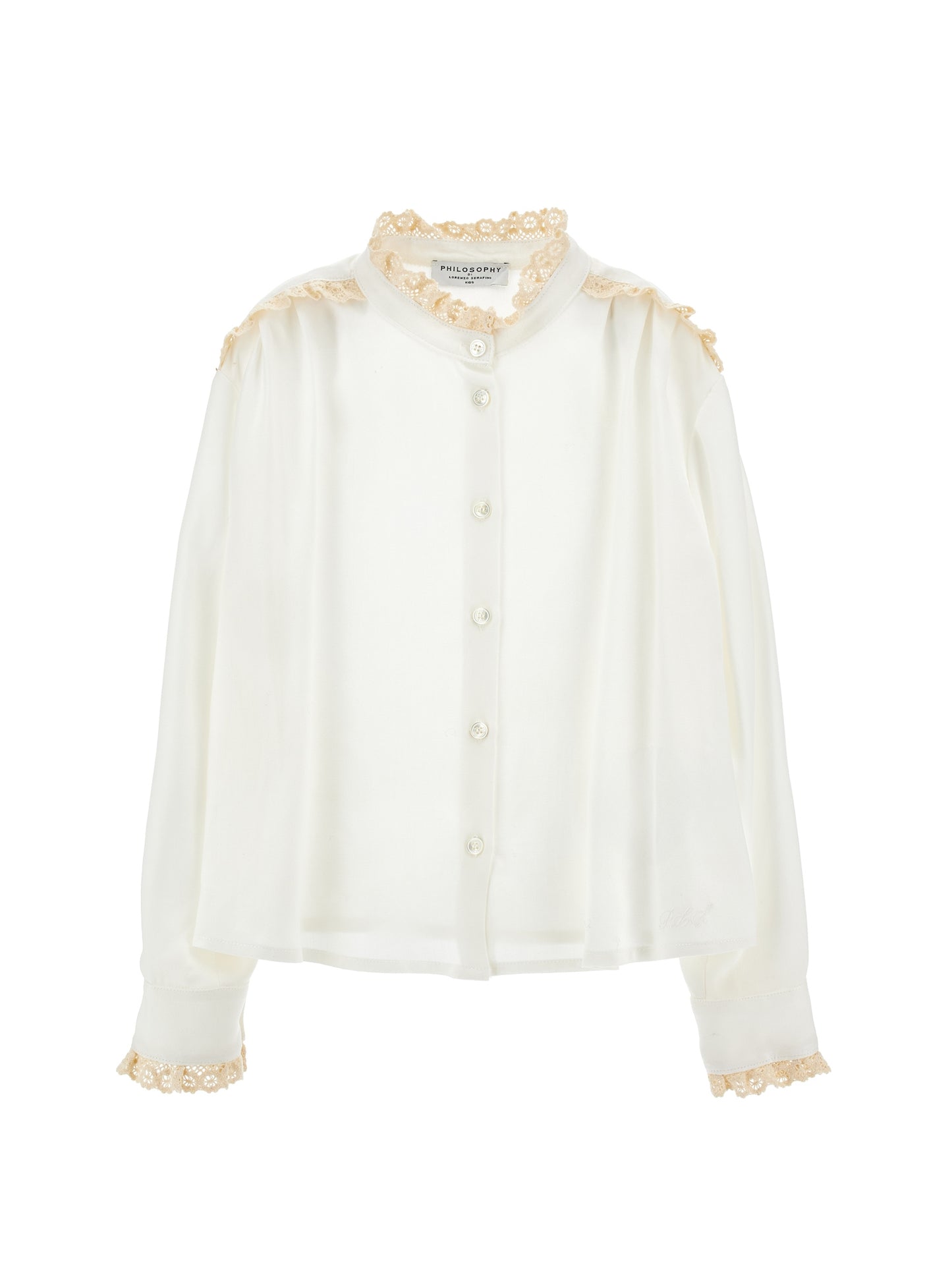 Button Up Twill shirt With Lace Trim - Panna