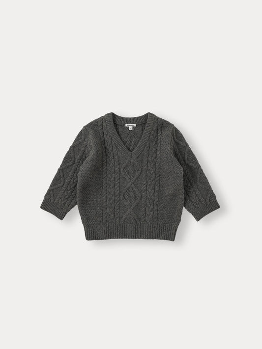 Cable V-Neck Pullover - Gray