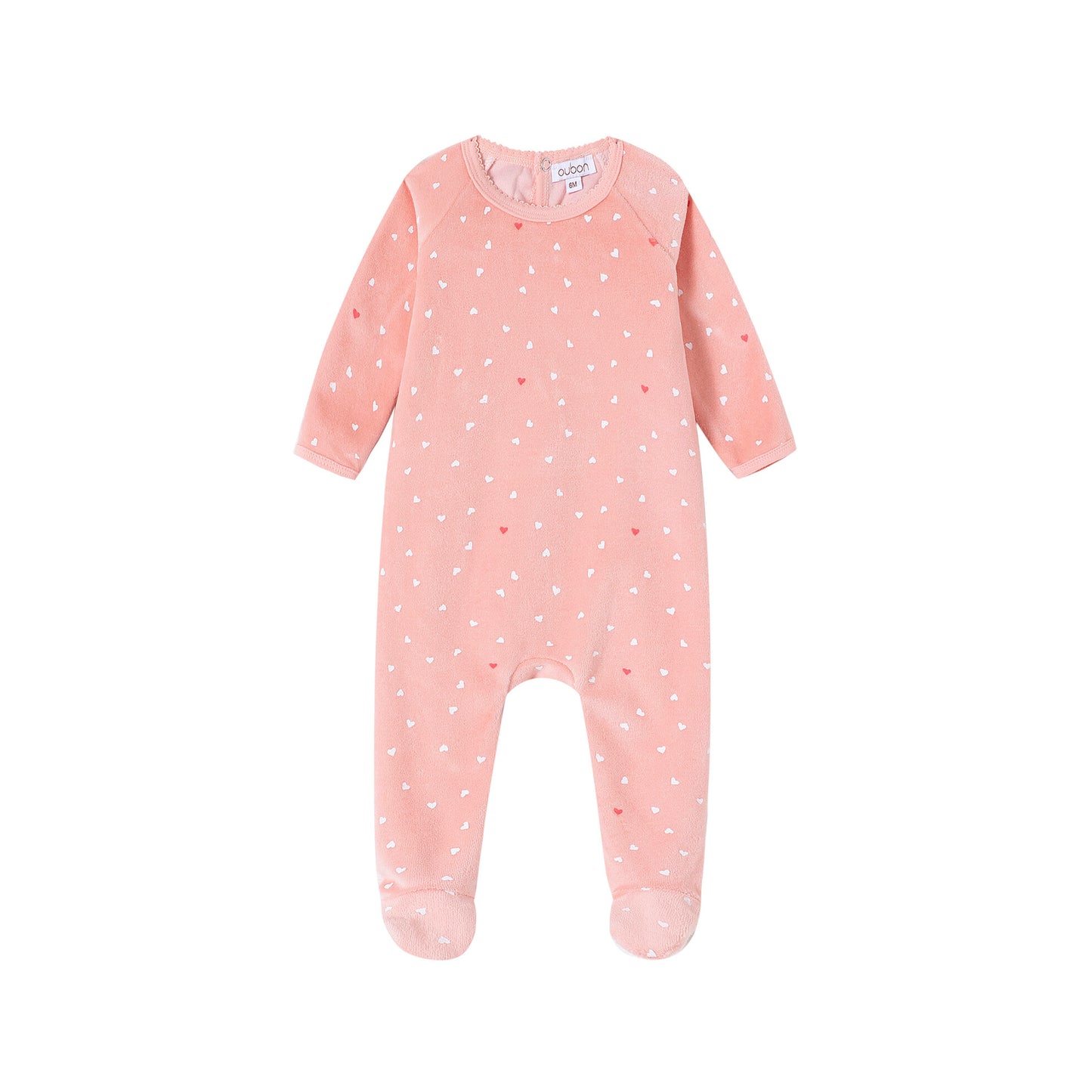 Velour Heart All Over Print Footie/Hat - Pink