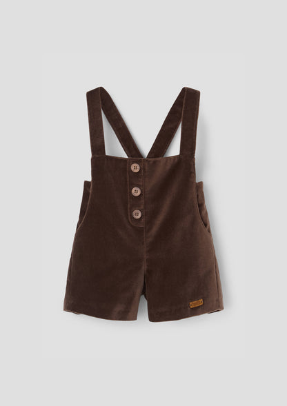 Velvet Dungarees With Crossover Straps And Pockets - Brown