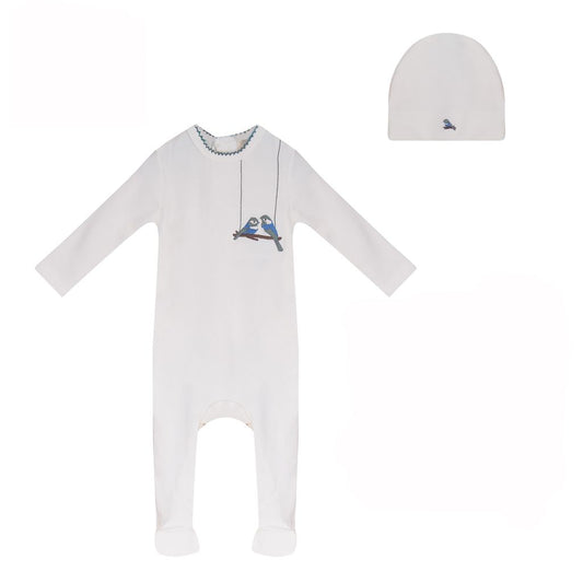 Bird Cotton, Footie  And Hat - White Boy