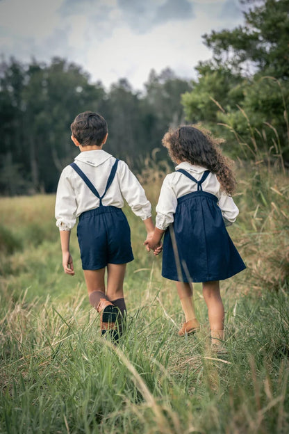 Boys Suspender Shorts - Navy