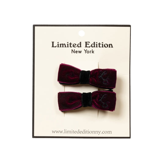 Two Tone Velvet Bow clip 2 Pack - Burgundy and Black