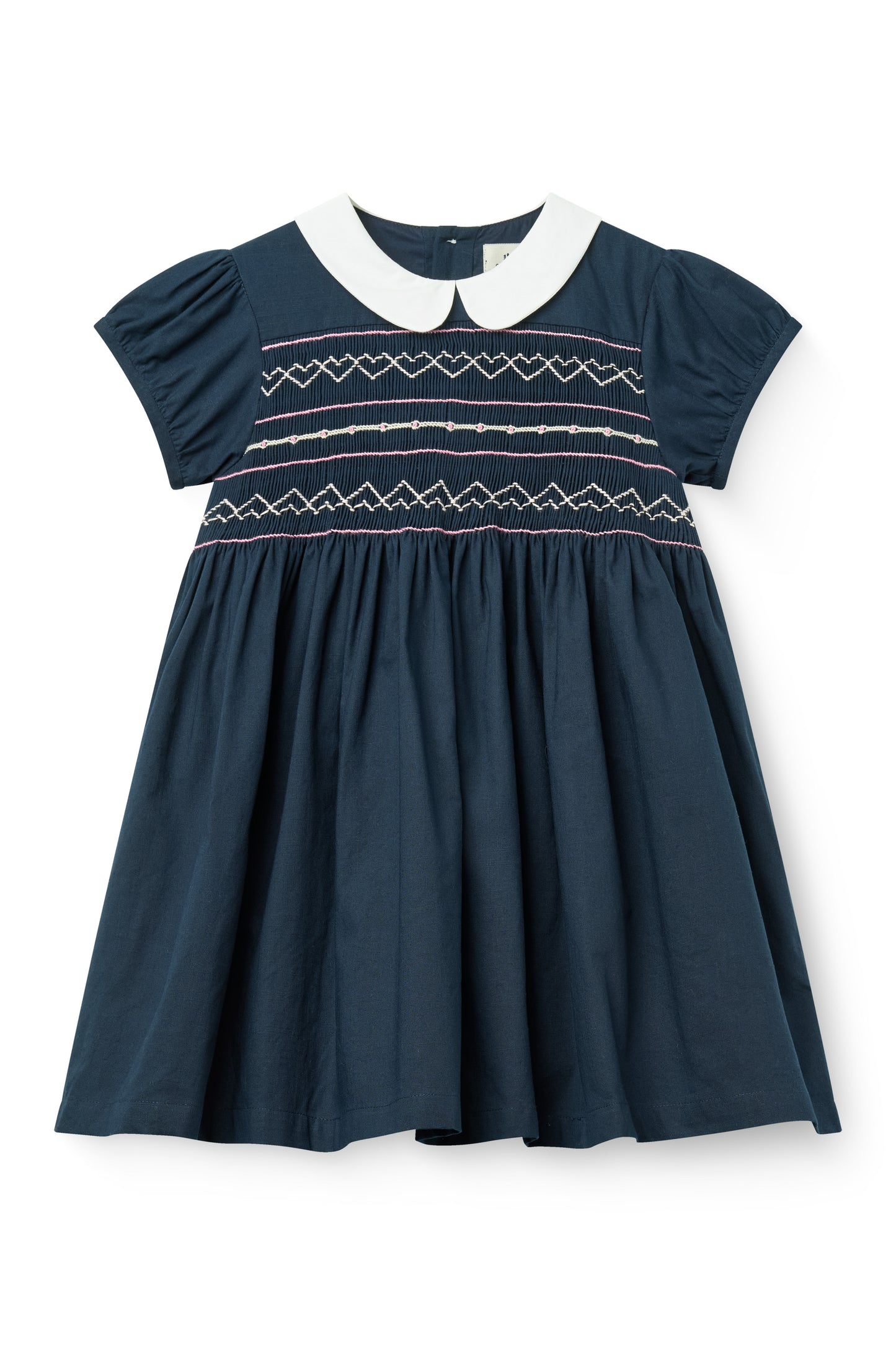 Handmade Smock Embroidery Dress - Navy