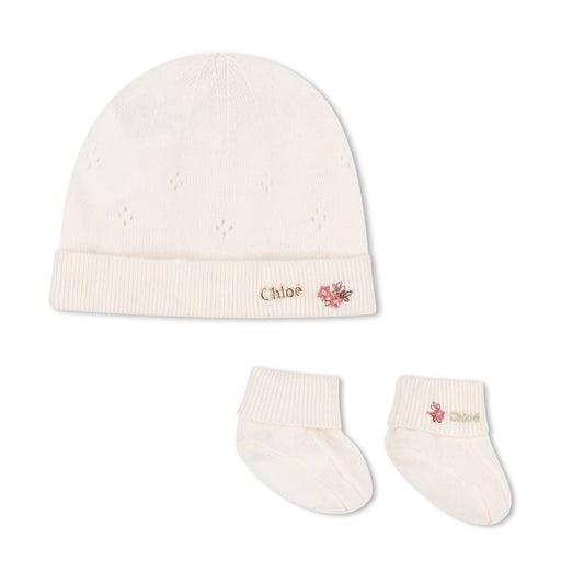 Knitted Hat And Bootie Gift Box C21382 - Ivory