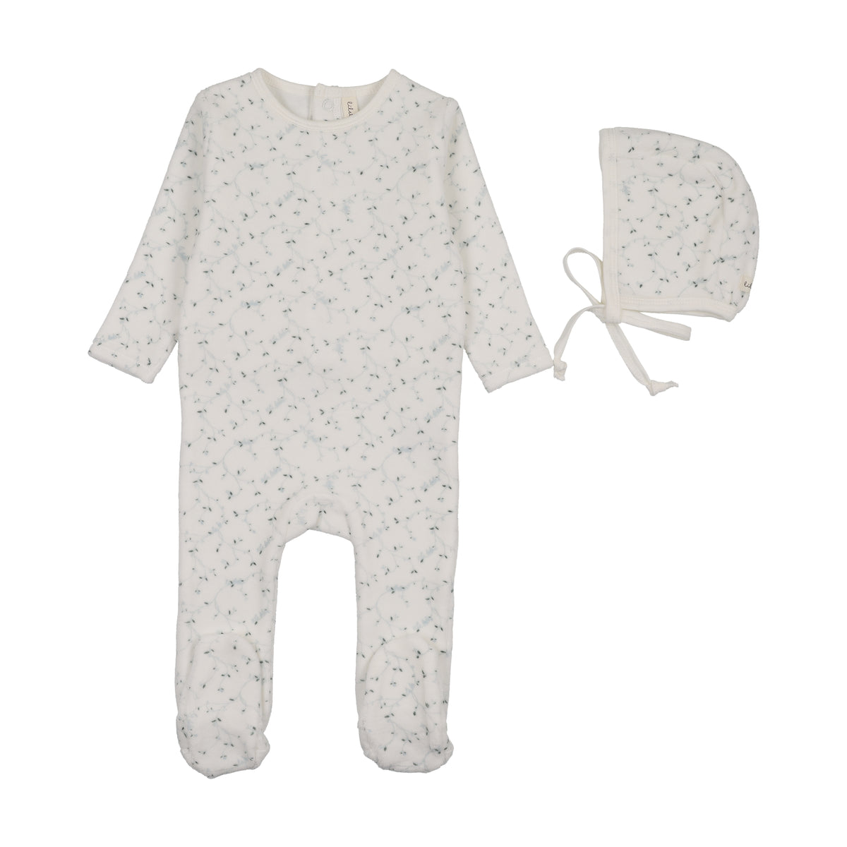 Branch Velour Footie Set - Cream/Blue