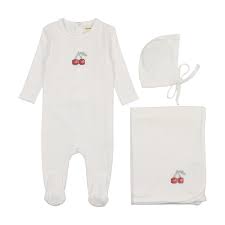 Embroidered Cherry 3pc Set - White
