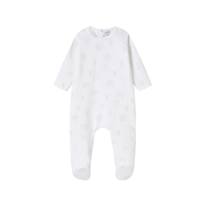Teddy all Over Print footie/Hat - Blue