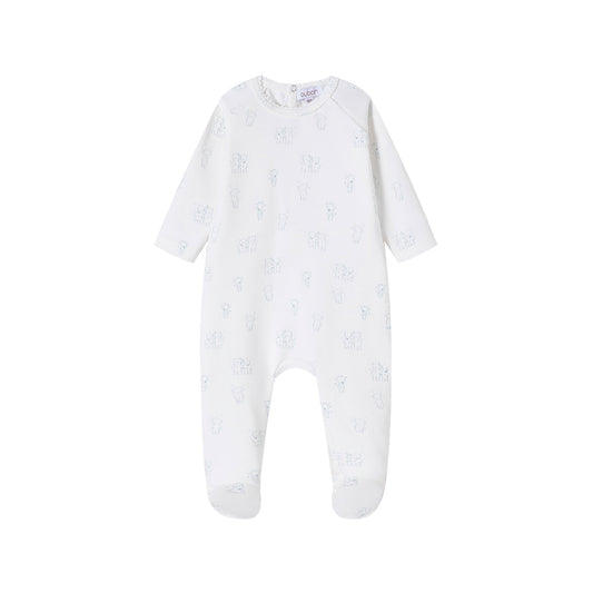 Teddy all Over Print footie/Hat - Blue