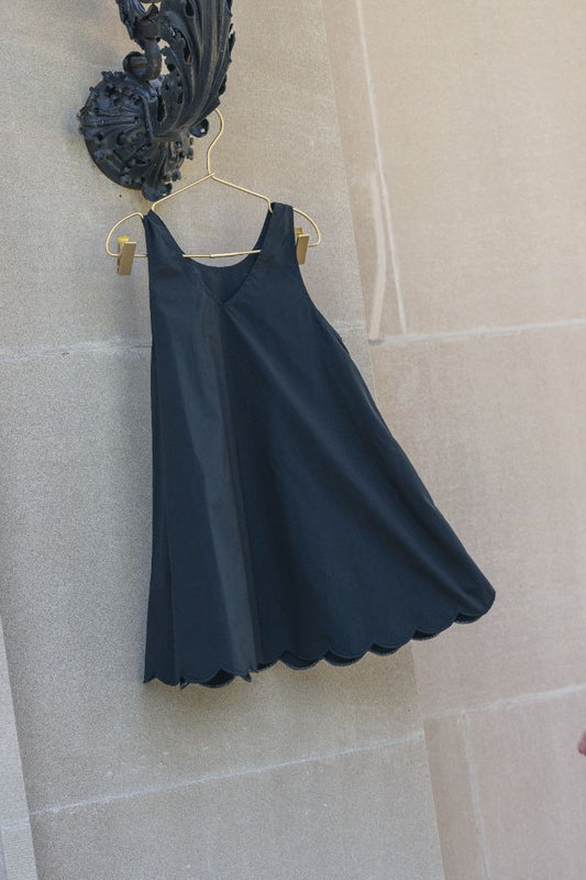 Taffeta Scallop Hem Jumper with Shirt - Black
