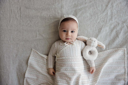 Linear Print Layette Set - Cream/Pink