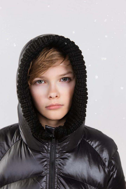 Knit Hood Puffer — Black