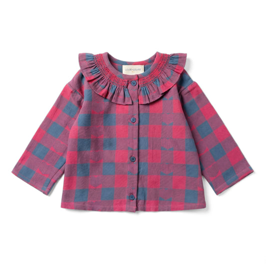 Nola Twill Check Heart Tunic - Navy/Burgundy