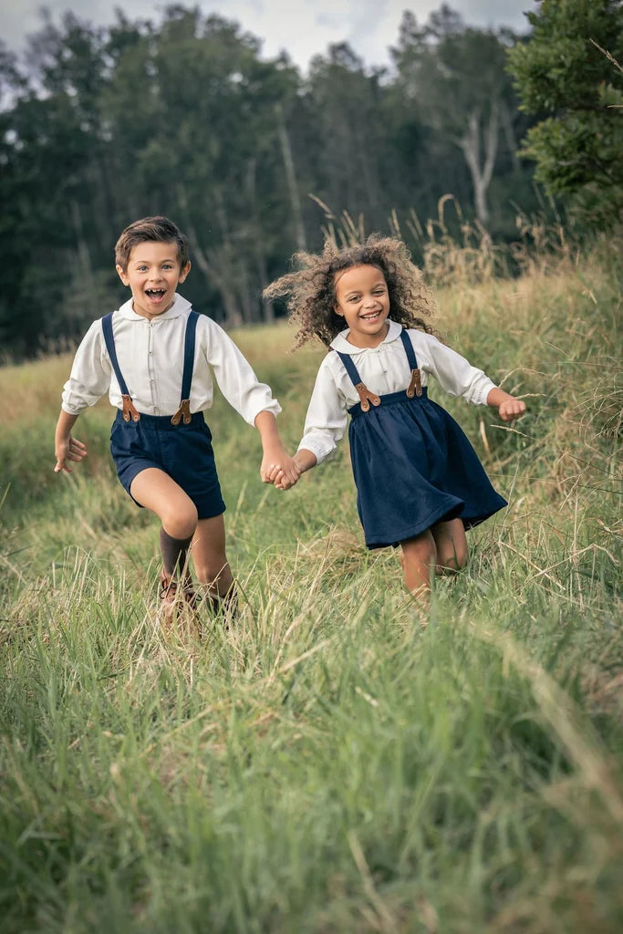 Wool Suspender Skirt - Navy