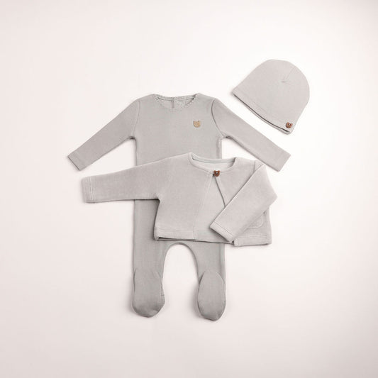 Velour Cardigan Ribbed Footie And Beanie - London Fog