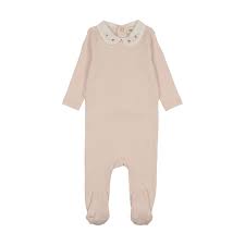 Embroidered Collar Footie - Baby Blush