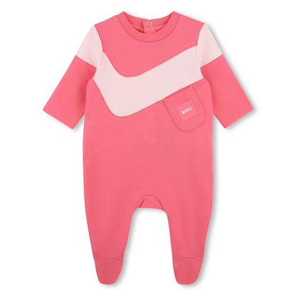 Girls Colorblock Footie W. Faux Pockets J53325 - Bubble Gum