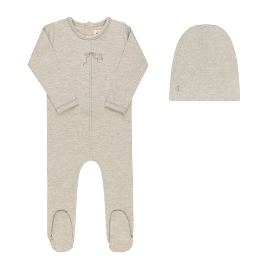 Bird Seam Footie And Beanie - Tan