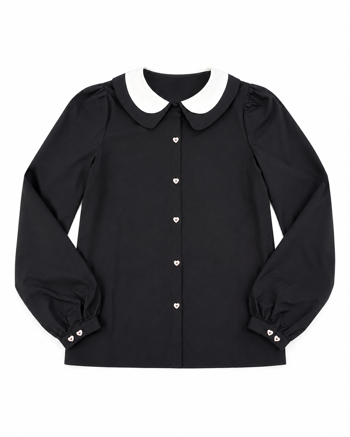 Teens Double Collar Taffeta Shirt - Black
